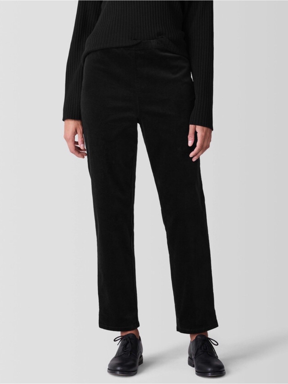 Eileen Fisher Black Straight-Leg Velvet-Like Pants